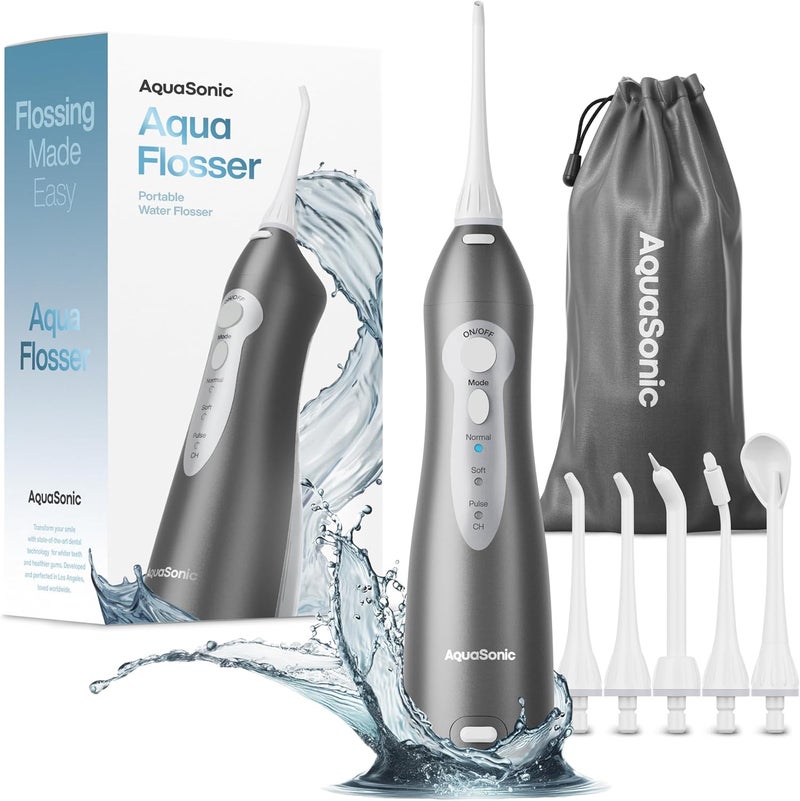 Aquasonic Water Flosser - Cordless Rechargeable Water Flossers for Teeth Cleaning - Waterproof Aqua Flosser, Portable Oral Irrigator for Dental Cleaning with 5 Jet Tips – Braces Home Travel - Image 1