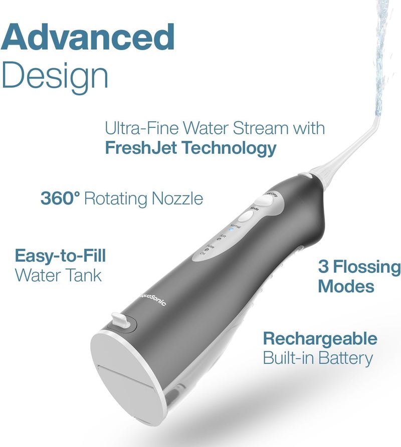 Aquasonic Water Flosser - Cordless Rechargeable Water Flossers for Teeth Cleaning - Waterproof Aqua Flosser, Portable Oral Irrigator for Dental Cleaning with 5 Jet Tips – Braces Home Travel - Image 3