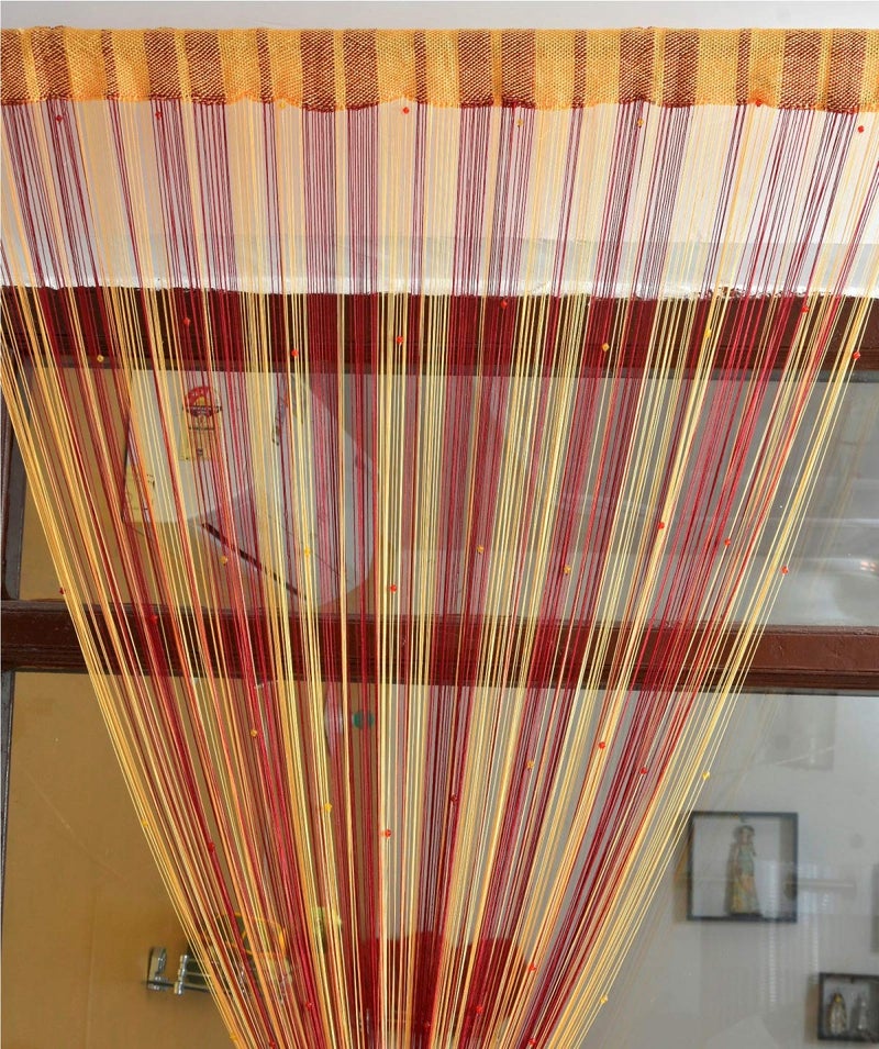 KACHVI Ace International Exports Polyester Yarn Thread String Curtains Door Curtains with Beads of Size 7 Feet Maroon Pack of 2  - Image 2
