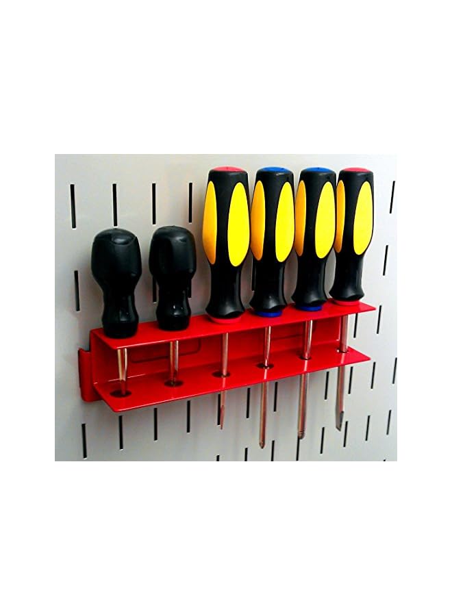 promass Pegboard Screwdriver Holder Bracket Slotted Metal Accessory and Tool Board – Red - Image 3
