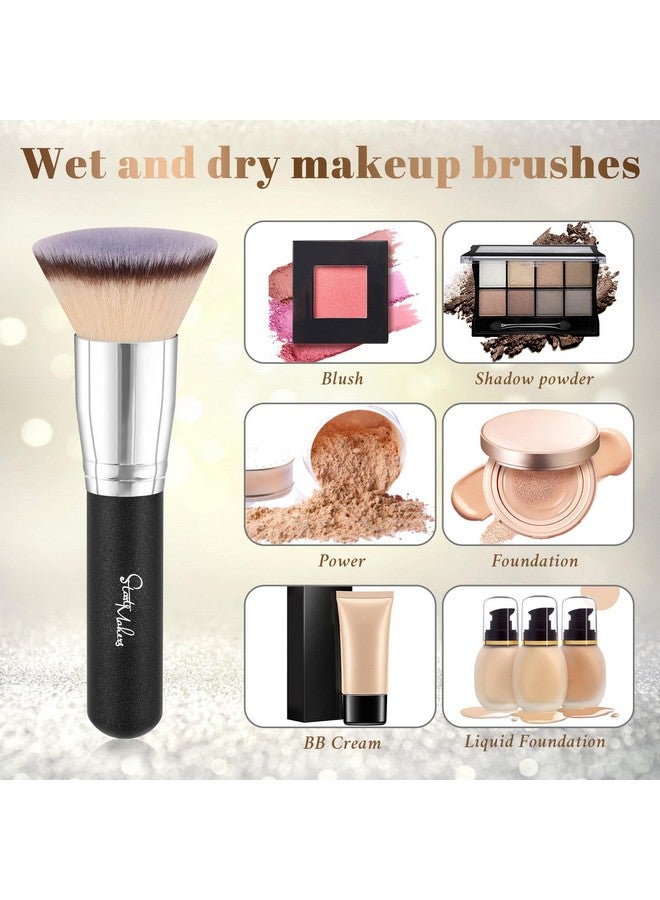 ستارت مايكرز فرشاة كريم أساس كابوكي ذات سطح مسطح، فرش مكياج، فرشاة كريم أساس لمزج المكياج السائل، كريم معدني، بودرة، تلميع، فرشاة وجه خالية من العيوب (أسود) - Image 3