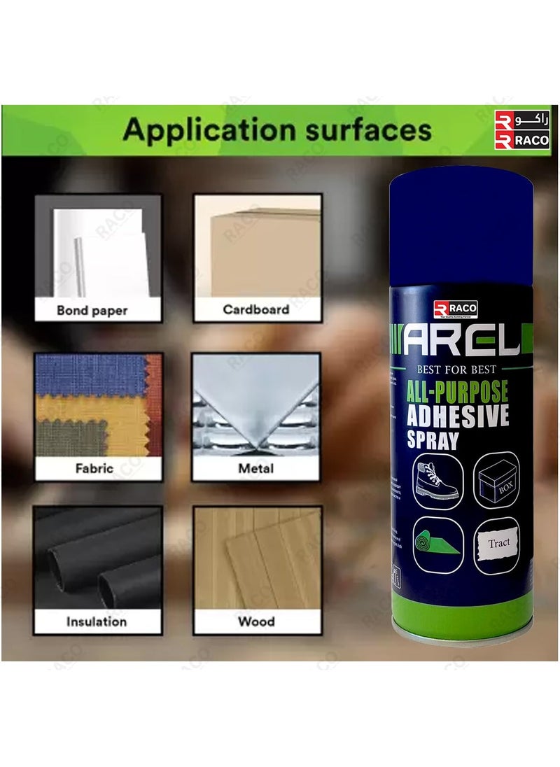 RACO RACO Arel All-Purpose Adhesive Spray, Strong Bonding for Paper, Fabric, Wood, Plastic, and More | Multipurpose, Fast-Drying, Easy Application, 450ml  - Image 3