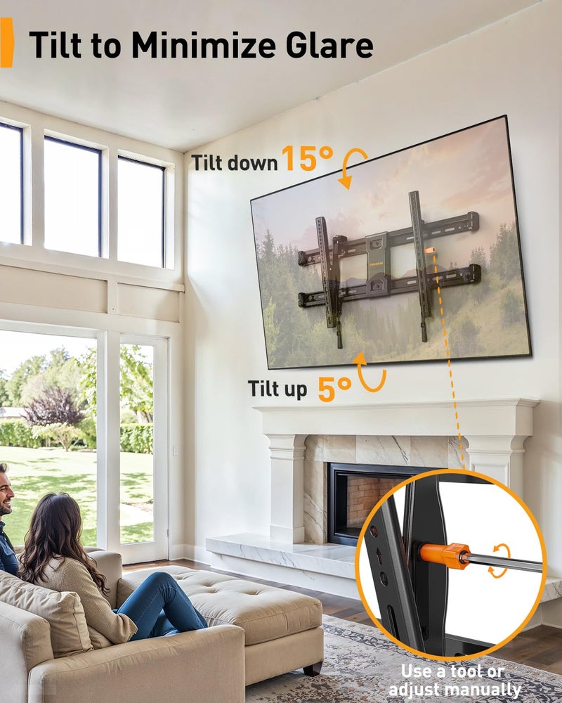 Perlegear Tilting TV Wall Mount for 42â€“90 Inch TVs with Leveling Adjustment, Low Profile TV Mount up to 132 lbs, Wall Mount Bracket Fits 12â€/16â€/18â€/24â€ Wood Studs, Max VESA 600x400mm, PGLT9 - Image 5