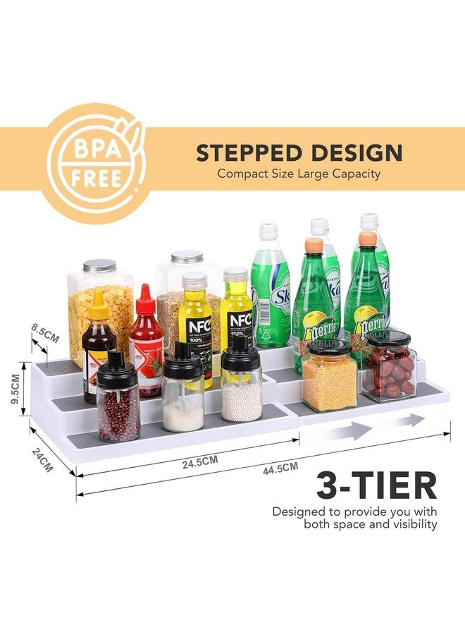 House of Quirk 3 Tier Expandable Spice Rack Organizer, Plastic Spice Rack, Adjustable Non-Skid Tiered Spice Shelf Organizer for Kitchen Cabinet, Cupboard, Pantry (White) - Image 2