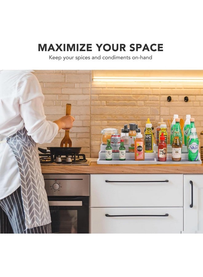 House of Quirk 3 Tier Expandable Spice Rack Organizer, Plastic Spice Rack, Adjustable Non-Skid Tiered Spice Shelf Organizer for Kitchen Cabinet, Cupboard, Pantry (White) - Image 4