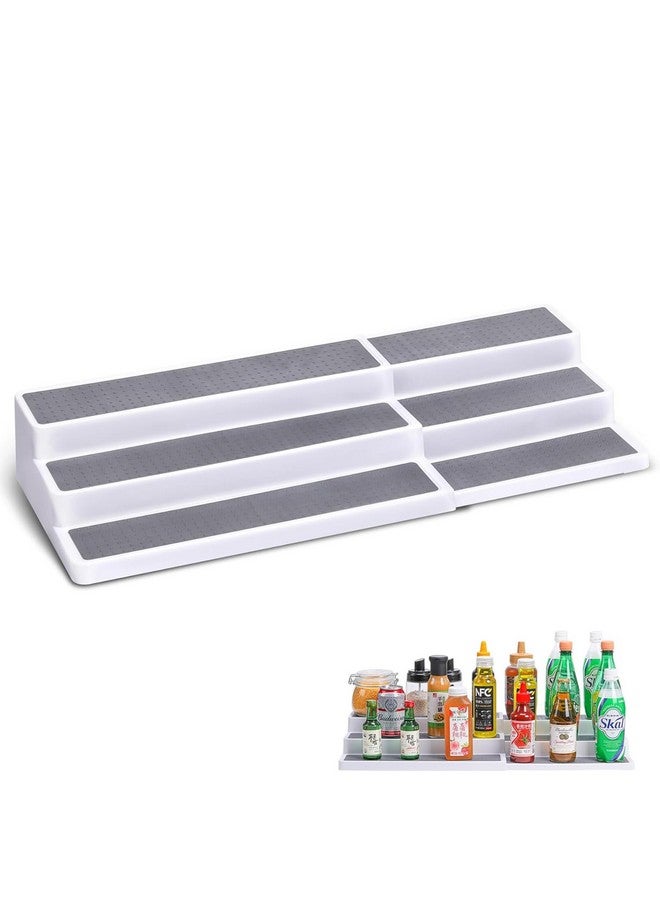 House of Quirk 3 Tier Expandable Spice Rack Organizer, Plastic Spice Rack, Adjustable Non-Skid Tiered Spice Shelf Organizer for Kitchen Cabinet, Cupboard, Pantry (White) - Image 1