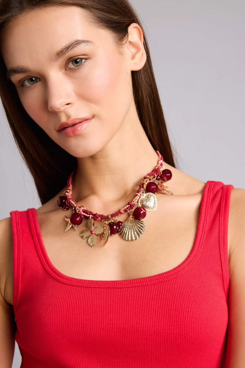 Woman Seashell Stone Cord Necklace