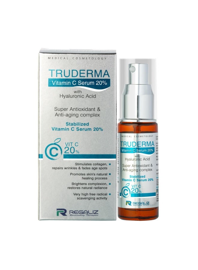 ريغاليس REGALIZ Truderma سيروم فيتامين C بتركيز 20% مع حمض الهيالورونيك | تركيبة لمكافحة الشيخوخة، التفتيح والترطيب | 20 مل - Image 1