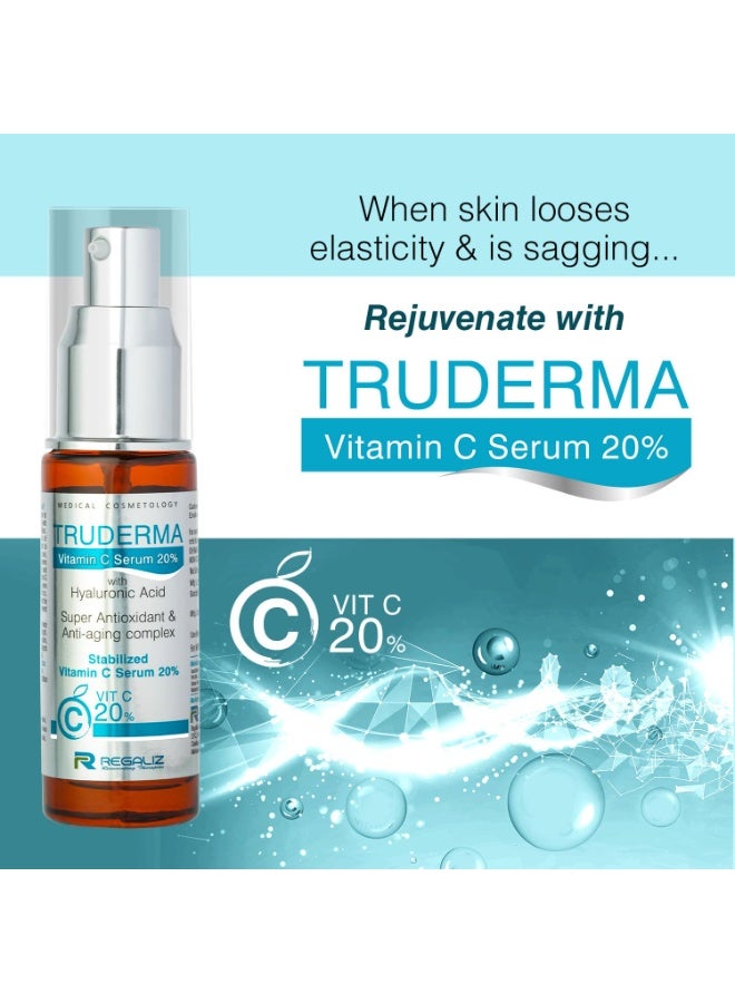 ريغاليس REGALIZ Truderma سيروم فيتامين C بتركيز 20% مع حمض الهيالورونيك | تركيبة لمكافحة الشيخوخة، التفتيح والترطيب | 20 مل - Image 2