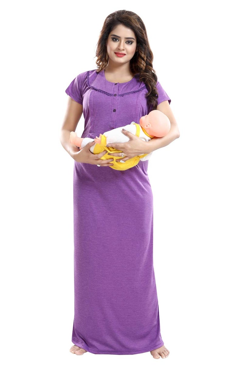 Fabme Women's Nighty(NW0142_Purple_Free Size_Purple_Free Size) - Image 1