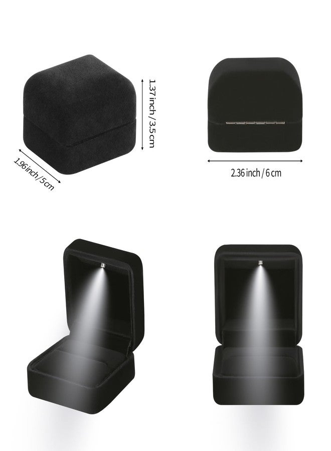 LETURE Classic Metal Glossy Jewelry Ring Box with LED Light, Velvet Ring Gift Box for Proposal Engagement Wedding Anniversary Birthday Ceremony (Black) - Image 3