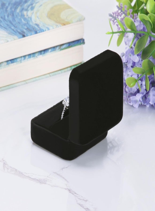 LETURE Classic Metal Glossy Jewelry Ring Box with LED Light, Velvet Ring Gift Box for Proposal Engagement Wedding Anniversary Birthday Ceremony (Black) - Image 5