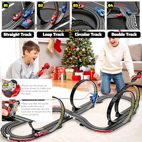 FuBegi Slot Car Race Track Set for Kids Ages 612 Boys Girls Dual Racing Game 2 HighSpeed Cars 164 Scale Battery or Electric Powered Plugin Track Gift Toy Stocking Stuffers for Children - Image 5