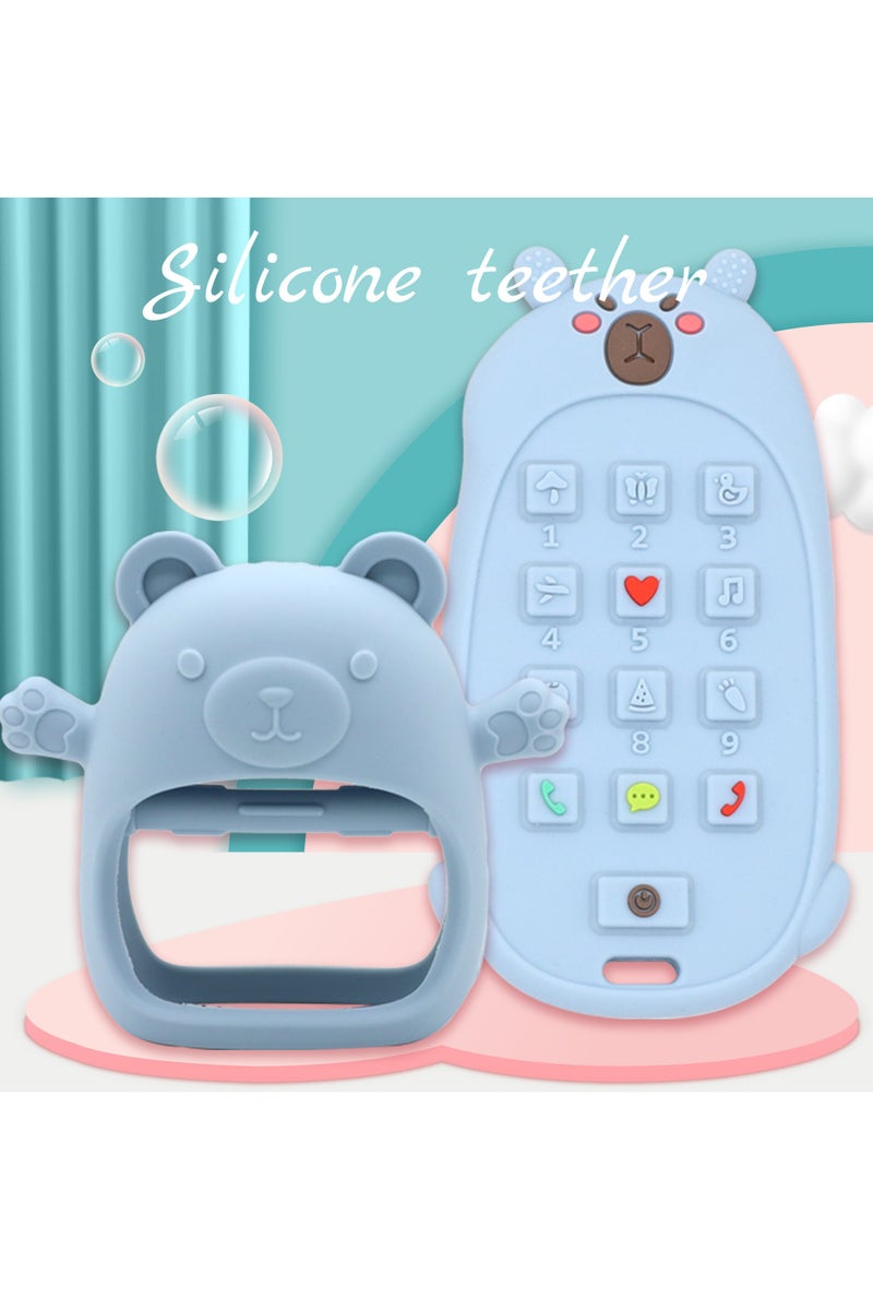 2 Pack Silicone Baby Teething Toys  Baby Relief Teether BPA Free Remote Teether Chew Toys And Easy to Hold Silicone Teething Mitten  for Toddlers Infant (Blue & Blue)  - Image 1