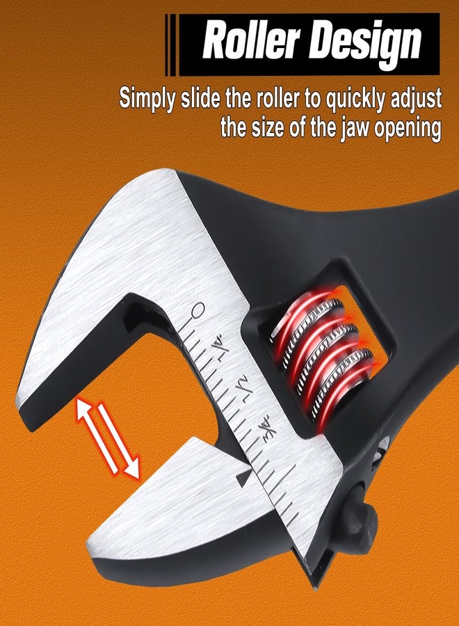 مفتاح ربط قابل للتعديل من LEONTOOL مقاس 8 بوصات مصنوع من أكسيد أسود للإنشاءات مع مقياس SAE ومقياس متري، يحمل علامة للصواميل والمسامير التي يصل قطرها إلى 30 مم، وفتحات المحاذاة، ومخل الذيل. - Image 5