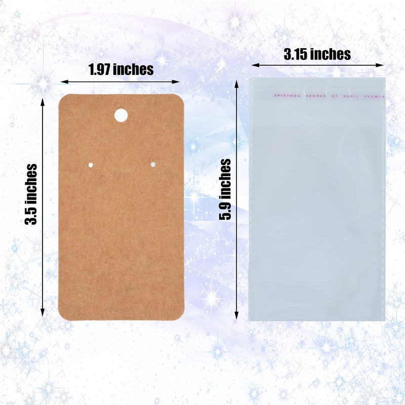 Twavang Earring Display Cards with 100Pcs Earring Holder Cards, 100 Pairs Clear Earring Backs and 100Pcs Self Adhesive Bags for Earrings Jewelry Display (Brown, 3.5" x 2") - Image 2