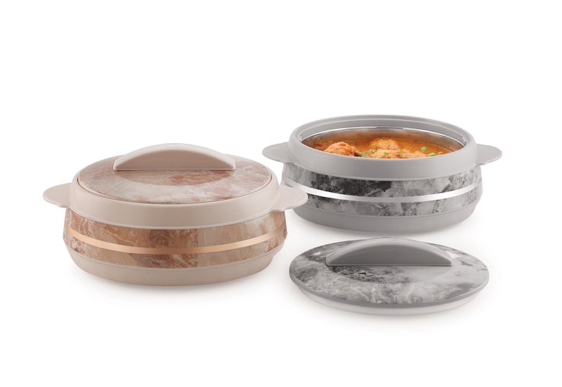 LIZA Round Marble Finish Casserole with Stainless Steel Inner | PU Insulated | BPA Free | Easy To Carry | Odour Proof | Food Grade | Ideal for Hot & Cold Food (BEIGE, 1600ML) - Image 2