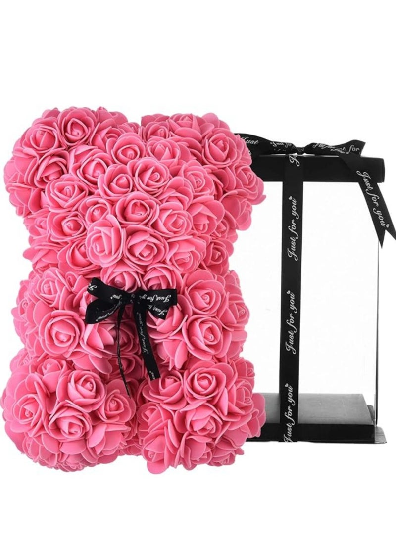Vitacelli Rose Bear Gift Rose Teddy Bear On Every Rose Bear Flower Bear Perfect for Anniversaries Clear Gift Box Included Pink 10Inch Height - Image 1