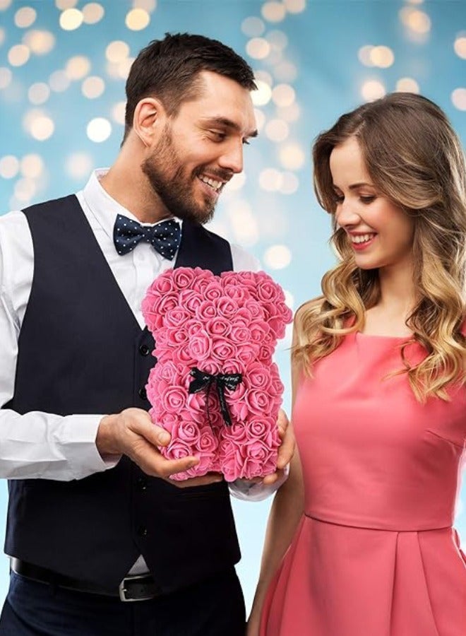 Vitacelli Rose Bear Gift Rose Teddy Bear On Every Rose Bear Flower Bear Perfect for Anniversaries Clear Gift Box Included Pink 10Inch Height - Image 3