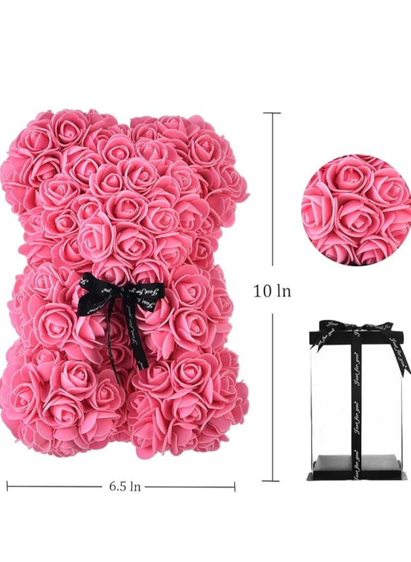 Vitacelli Rose Bear Gift Rose Teddy Bear On Every Rose Bear Flower Bear Perfect for Anniversaries Clear Gift Box Included Pink 10Inch Height - Image 5