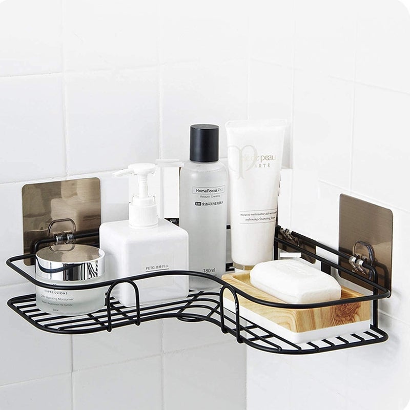 TARTAMYA Self Adhesive Corner Shelf, GI Metal, Black, for Bathroom/Kitchen Organizer Without Drill - Image 2