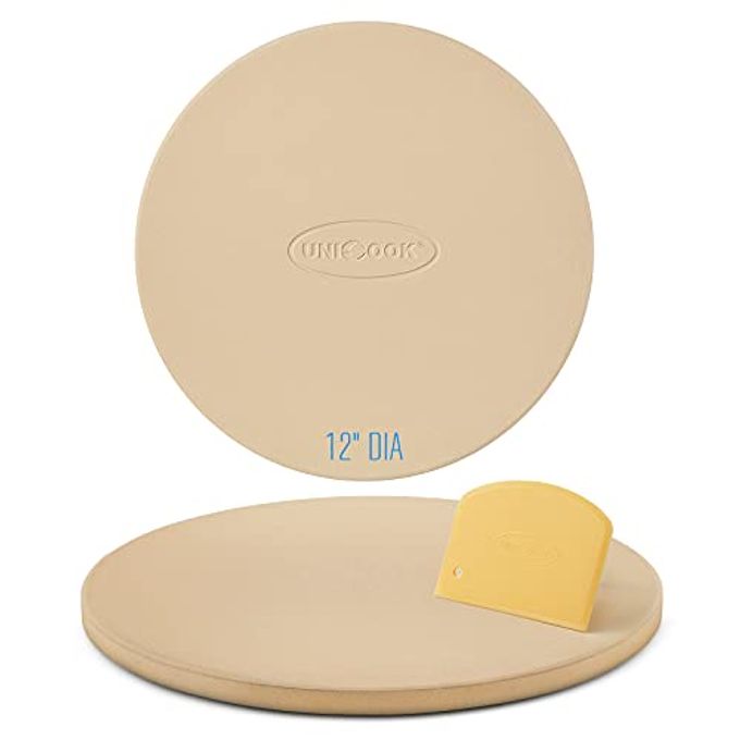 Unicook 12 Inch Round Pizza Stone, Heavy Duty Cordierite Bread Baking Stone for RV Oven, Grill and Toaster Oven, Ideal for Baking Crisp Crust Pizza, Bread, Cookies and More