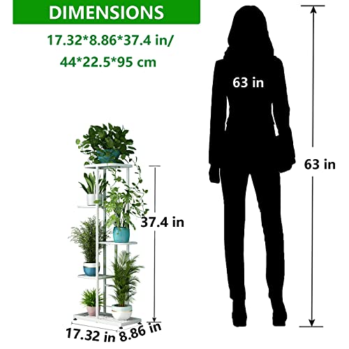 LINZINAR Plant Stand Metal 5 Tier 6 Potted Multiple Flower Pot Holder Shelf Indoor Outdoor Planter Display Shelving Unit for Patio Garden Corner Balcony Living Room (5 Tier 6 Potted, White) - Image 4
