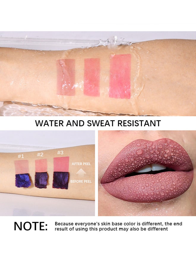 Peel Off Lip Tint Stain 3 Pieces, Lip Stain Peel Off Tattoo, Waterproof Transfer Proof Long Lasting Lip Stain Tint Lip Large, Highly Pigmented Matte Finish Lipstick