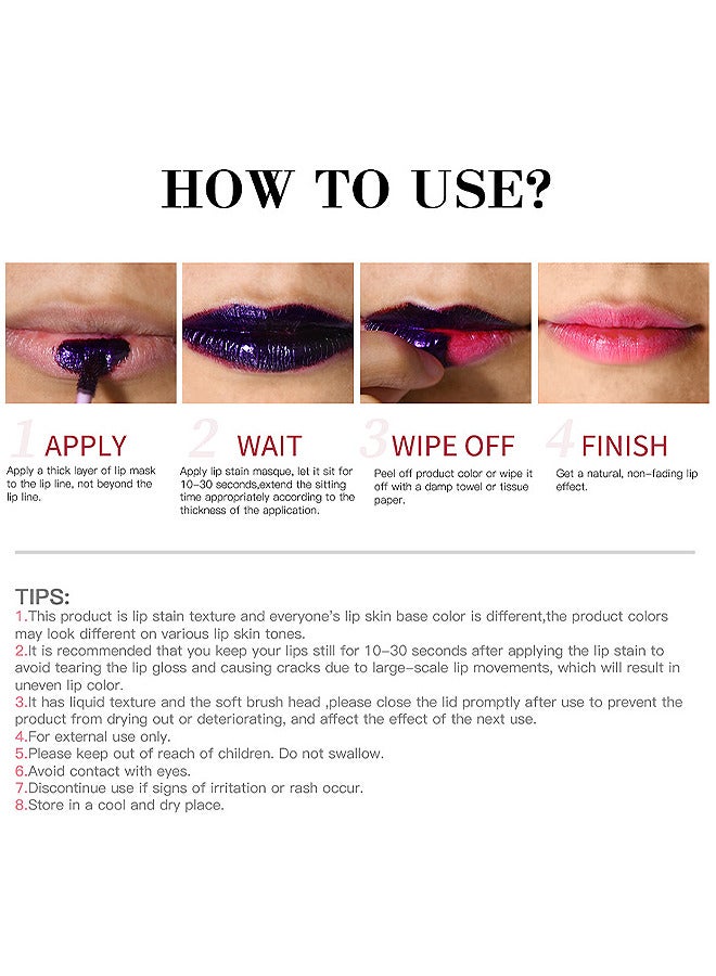 Peel Off Lip Tint Stain 3 Pieces, Lip Stain Peel Off Tattoo, Waterproof Transfer Proof Long Lasting Lip Stain Tint Lip Large, Highly Pigmented Matte Finish Lipstick