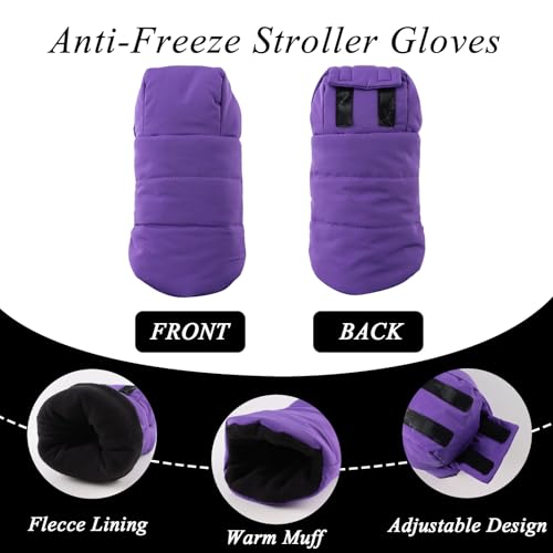Zsedrut Stroller Gloves Universal Winter AntiFreeze Stroller Mittens Water Repellent Hand Warmer Muff Fleece LinedWinter Stroller Accessories Purple - Image 3