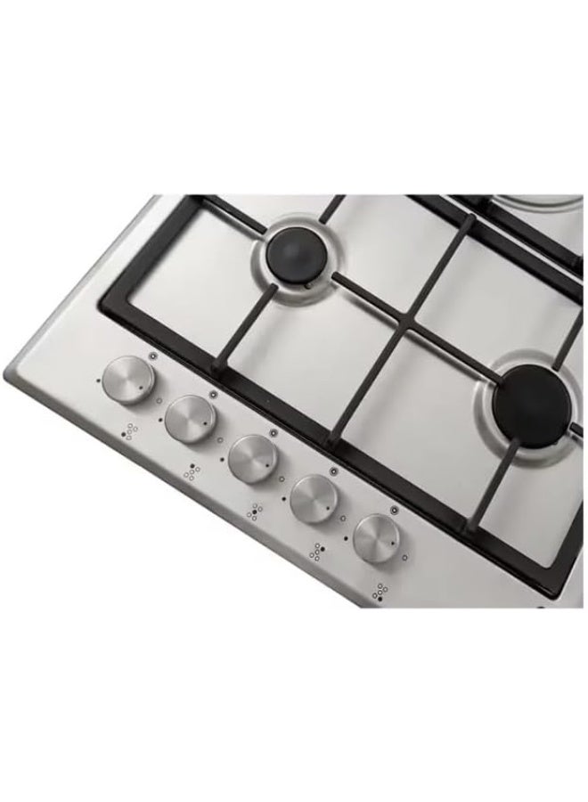 سطح غاز مدمج تركي، 5 عيون غاز، مقاس 60×90 سم، مفاتيح تحكم امامية، فضي - Image 3