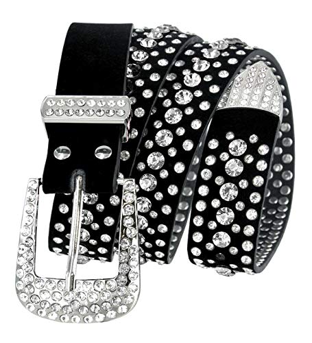 Belts.com Women Rhinestone Belt Fashion Western Cowgirl Bling Studded Design Suede Leather Belt 1-1/4"(32mm) wide (Crystal, 38'' XL) - Image 2