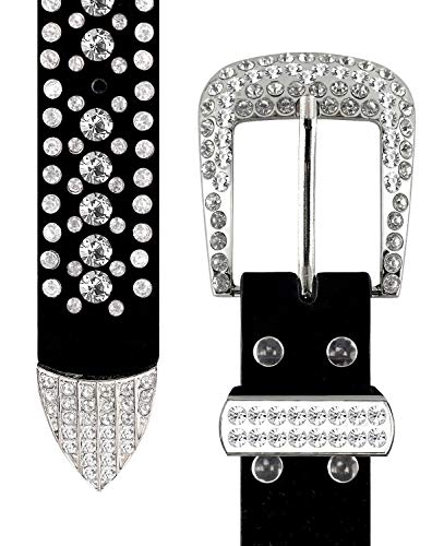 Belts.com Women Rhinestone Belt Fashion Western Cowgirl Bling Studded Design Suede Leather Belt 1-1/4"(32mm) wide (Crystal, 38'' XL) - Image 3