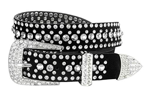 Belts.com Women Rhinestone Belt Fashion Western Cowgirl Bling Studded Design Suede Leather Belt 1-1/4"(32mm) wide (Crystal, 38'' XL) - Image 1