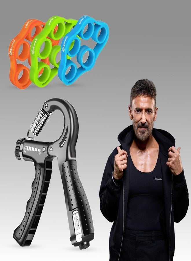 Wearslim Professional Hand Gripper with Counter & Silicon Finger Exerciser Combo for Men & Women | Finger, Forearm & Wrist Strengthener for Rehab, Physio, Fitness - Image 1