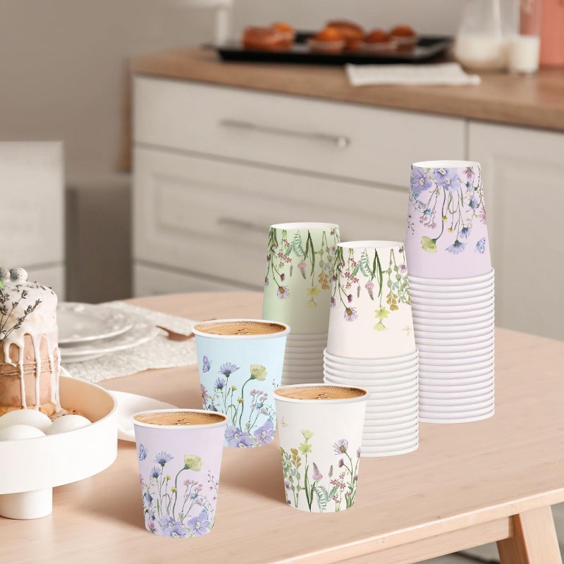 RUSPEPA RUSPEPA Disposable Paper Cups 9oz - 100 Pack Wild Flower Design Printed Paper Coffee Drinking Cups  Thickened Paper Style for Hot/Cold Beverages  Home  Office and Party Supplies  - Image 2