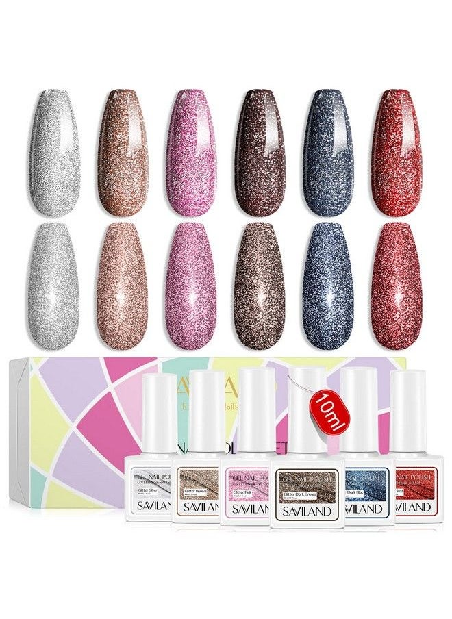 Saviland Glitter Gel Polish Set  6 Colors 10Ml Reflective Gel Nail Polish Kit Sparkly Shiny Soakoff U V Led Nail Art Gel Manicure Starter Set Arctic Light Series For Nail Salon Home Diy  - Image 1