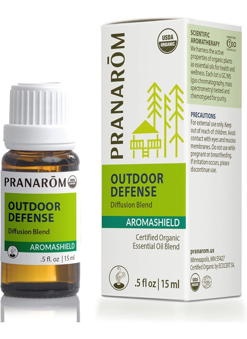 PRANAROM Pranarom - Aromashield Outdoor Defense Diffusion Blend (15ml) - Lemongrass, Citronella, Clove, & Tea Tree - 100% Pure Essential Oil Blend for Outdoor Protection|USDA and ECOCERT Certified Organic 