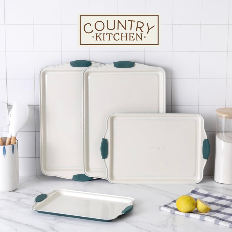 Country Kitchen Nonstick Stackable Bakeware Set - Heavy Duty, Durable, Easy Release Baking Set, Sage, 4 Pcs - Image 3