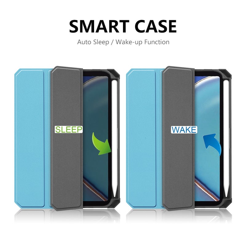 إنكاي حافظة جلدية قابلة للطي أفقيًا لجهاز iPad Mini 2024 / Mini 6 بتصميم أنيق من البولي يوريثان الحراري والبولي يوريثان مع حامل ثلاثي الطي وخاصية السكون/الاستيقاظ وحامل قلم (أزرق فاتح) - Image 2