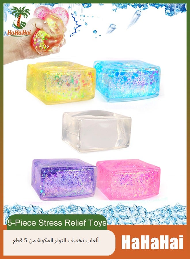 HaHaHai Ice Cube Stress Ball Sensory Toys Set, Party Favors Squeeze Kids Toys, Stress Relief Toy with Aurora Sequin, Anxiety Stress Relief Sensory Fidget Ball for Special Needs and Office(5 Pcs) - Image 1
