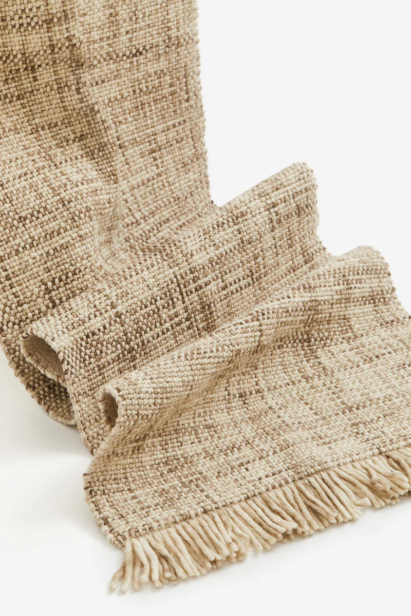 اتش اند ام Fringed Wool-Blend Rug