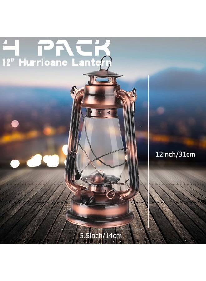 Riakrum 4 Pieces Oil Lamp 12 Inch Hurricane Lantern Kerosene Lamp Oil Lantern Fuel Camping Lanterns Burning Lantern Metal Hanging Lantern with Wick for Indoor Party Decorations Home Camping Hiking (Bronze) - Image 2