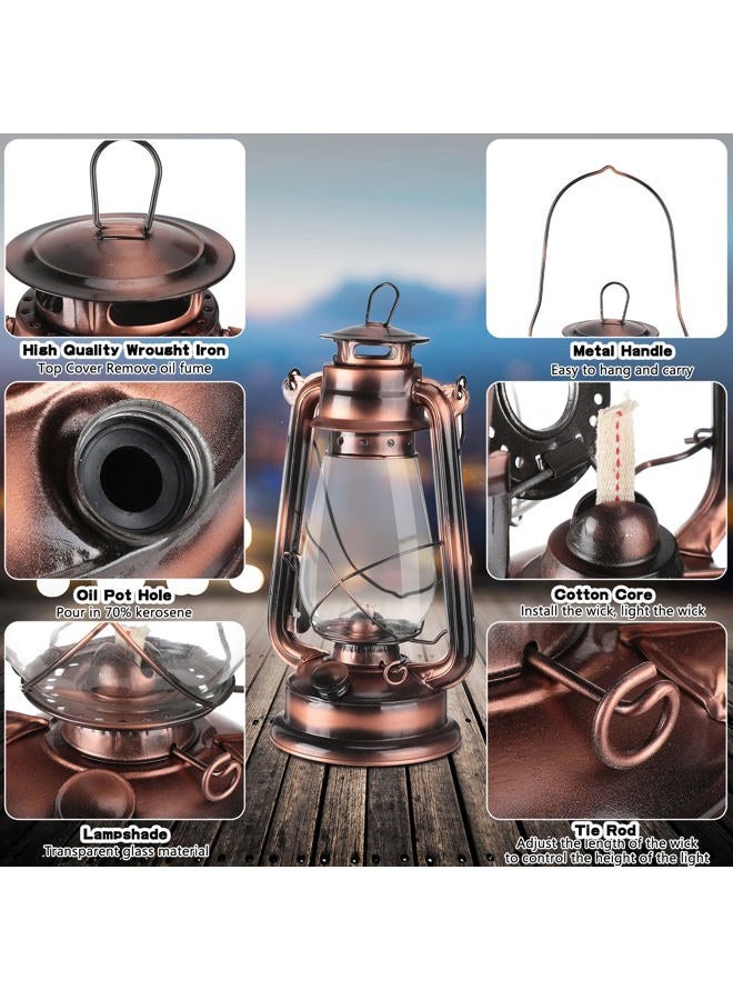 Riakrum 4 Pieces Oil Lamp 12 Inch Hurricane Lantern Kerosene Lamp Oil Lantern Fuel Camping Lanterns Burning Lantern Metal Hanging Lantern with Wick for Indoor Party Decorations Home Camping Hiking (Bronze) - Image 3