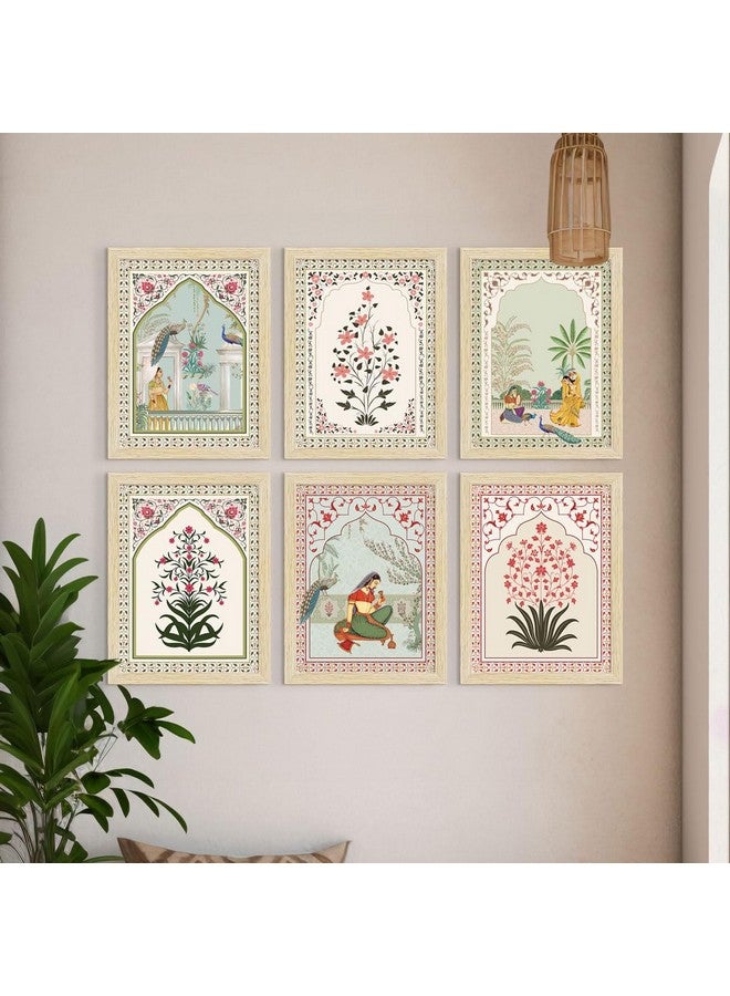 ArtX Paper Indian Rangmala Madhubani Art Paintings with Frame for Home Decor, Wall Painting for Living Room, Multicolor, Natural Wood Color Frames, Set of 6 - Image 2
