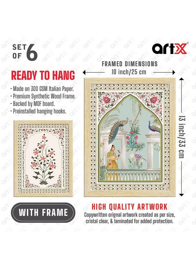 ArtX Paper Indian Rangmala Madhubani Art Paintings with Frame for Home Decor, Wall Painting for Living Room, Multicolor, Natural Wood Color Frames, Set of 6 - Image 3