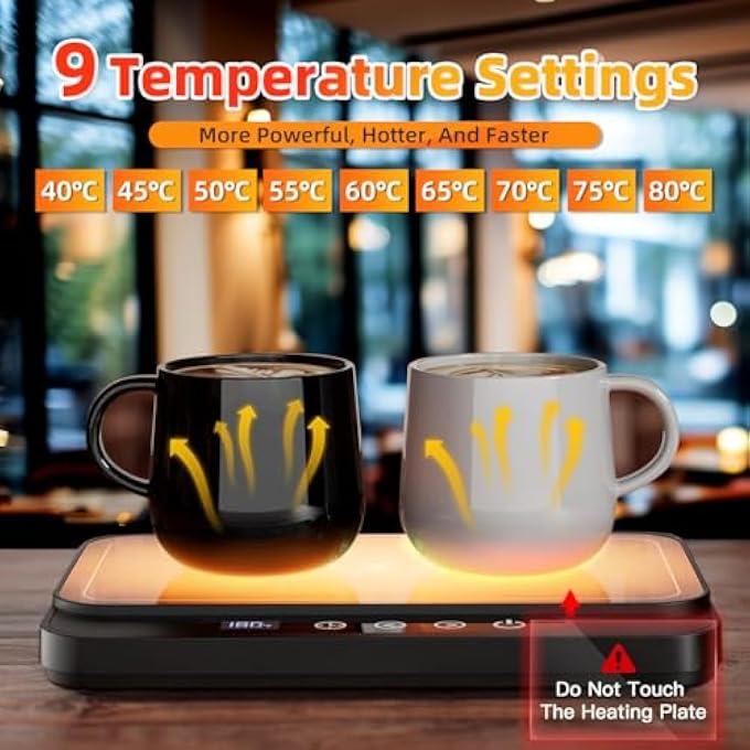 Exrp Coffee Mug Warmer 50W Large Heating Panel Mug Warmer With 9Temp Settings 8H Auto ShutOff 12H Timer UltraThin Design Coffee Warmer For Desk Ideal For Home Office And TravelBlack - Image 4