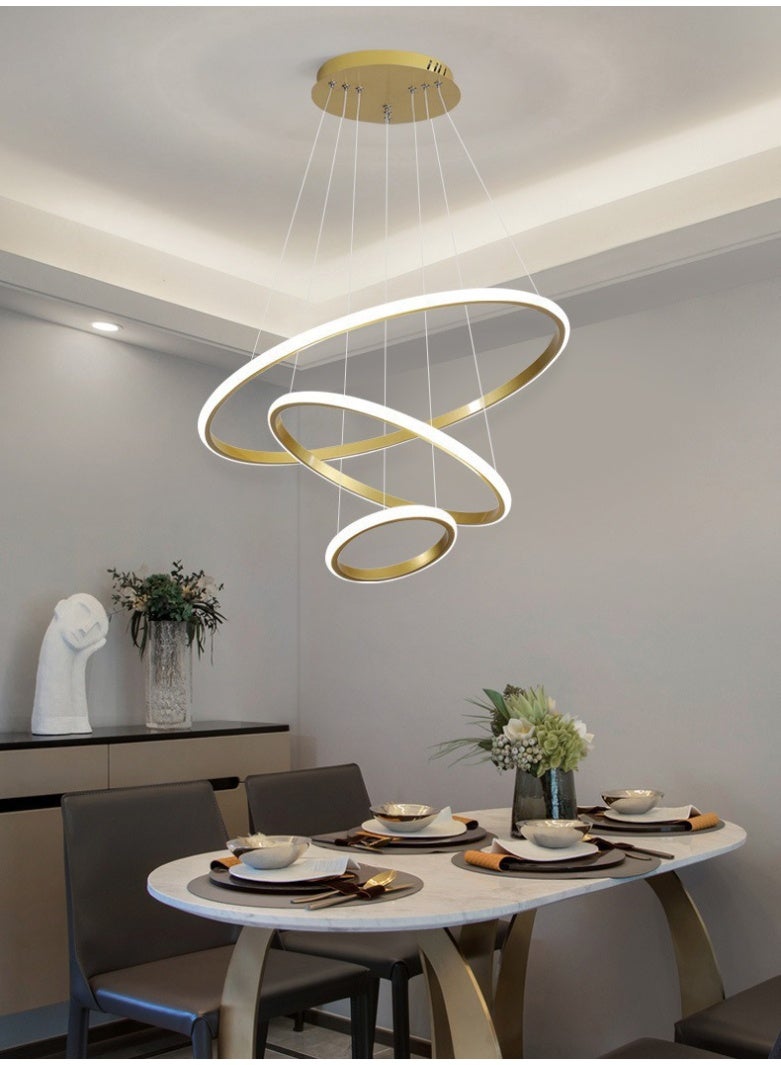 يزما العالمية ثريات LED حديثة ذكية، ثريا LED دائرية معاصرة قابلة للتعتيم بثلاث حلقات مع جهاز تحكم عن بعد لاسلكي ذكي من BT، ثريا LED 72 واط، 3 ألوان في لون واحد، مصباح معلق في السقف - Image 3