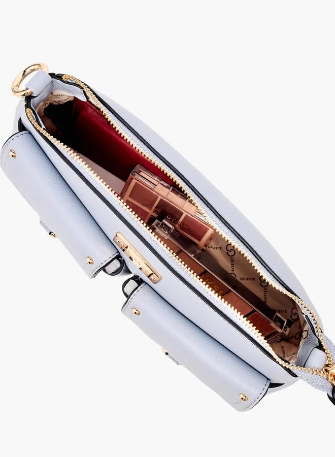سيليست Solid Shoulder Bag with Zip Closure and Adjustable Handle