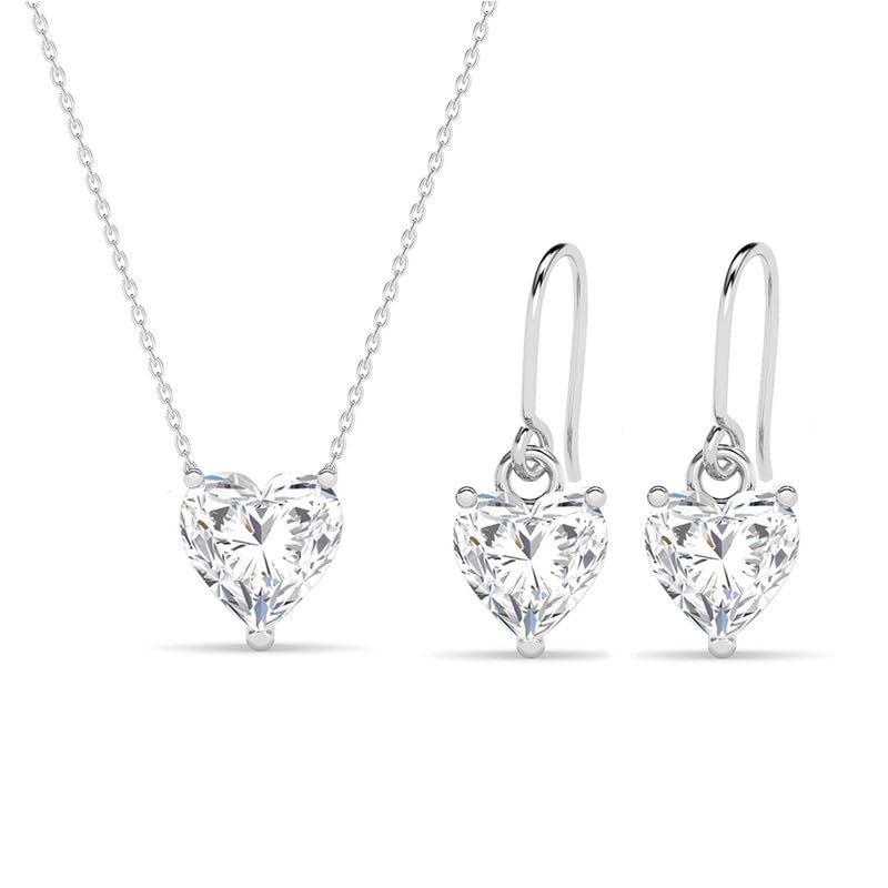CLARA 925 Sterling Silver Heart's Desire Solitaire Pendant Earrings Chain Necklace Jewellery Set | Platinum Plated, Swiss Zirconia |Gift for Women and Girls - Image 1